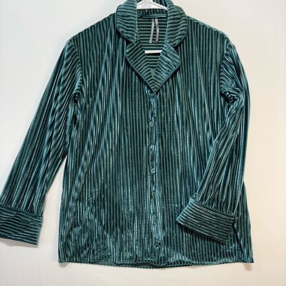 Anthropologie Tops - Anthropologie Green Velvet Striped Shirt